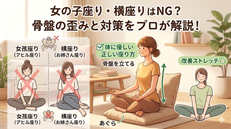 女の子座り・横座りはNG？骨盤が歪む原因と体に優しい正しい座り方・改善ストレッチを解説 - 整体ライフ