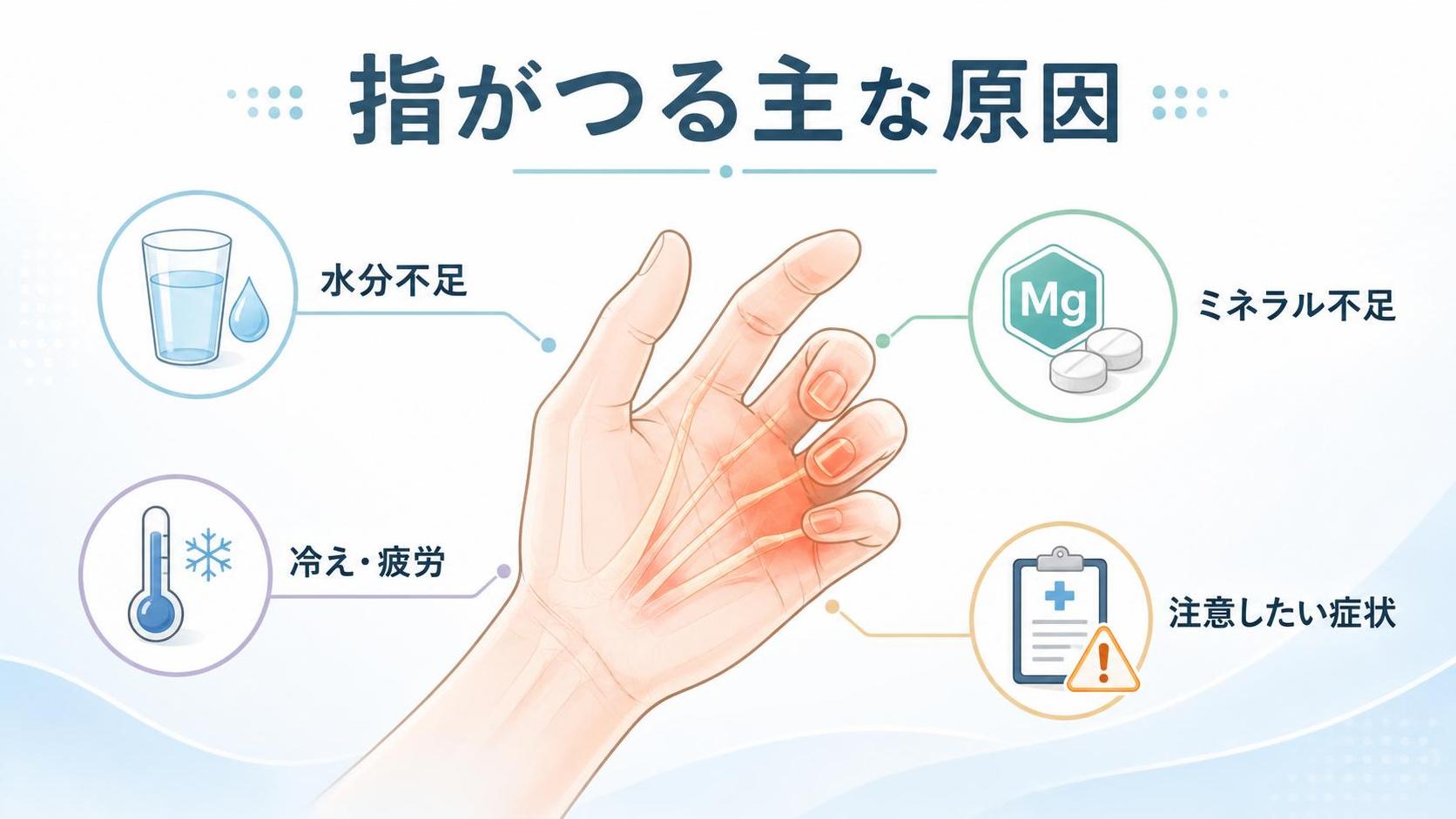 指がつるのは何不足で考えられる主な原因