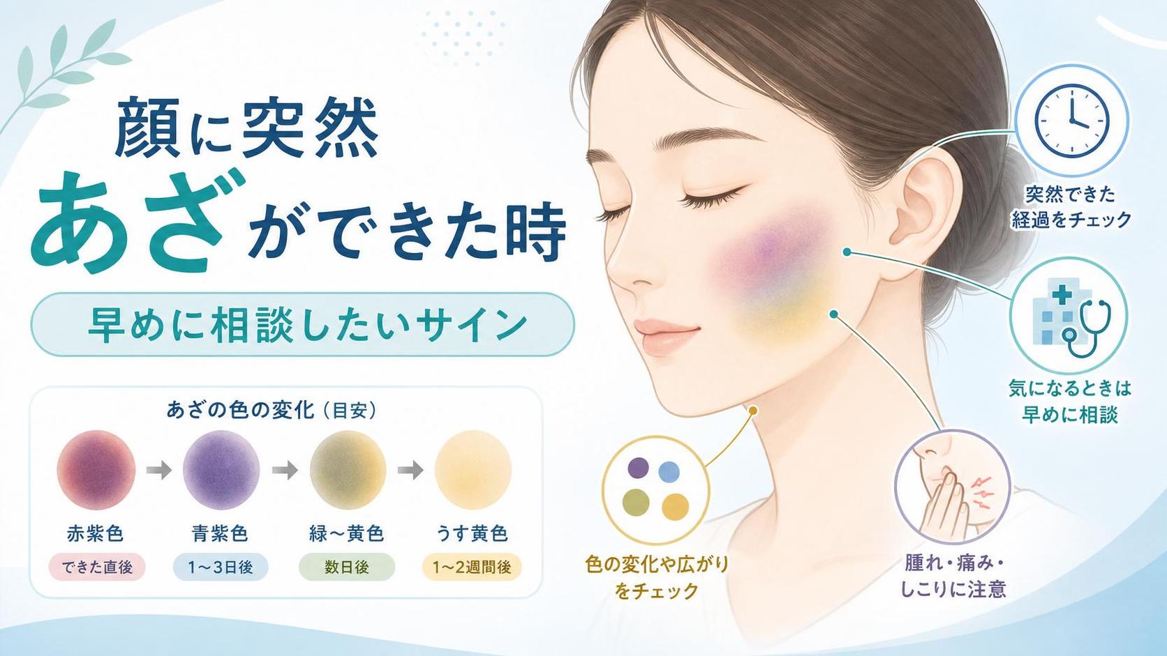 顔に突然あざができた時の原因と早めに相談したいサイン